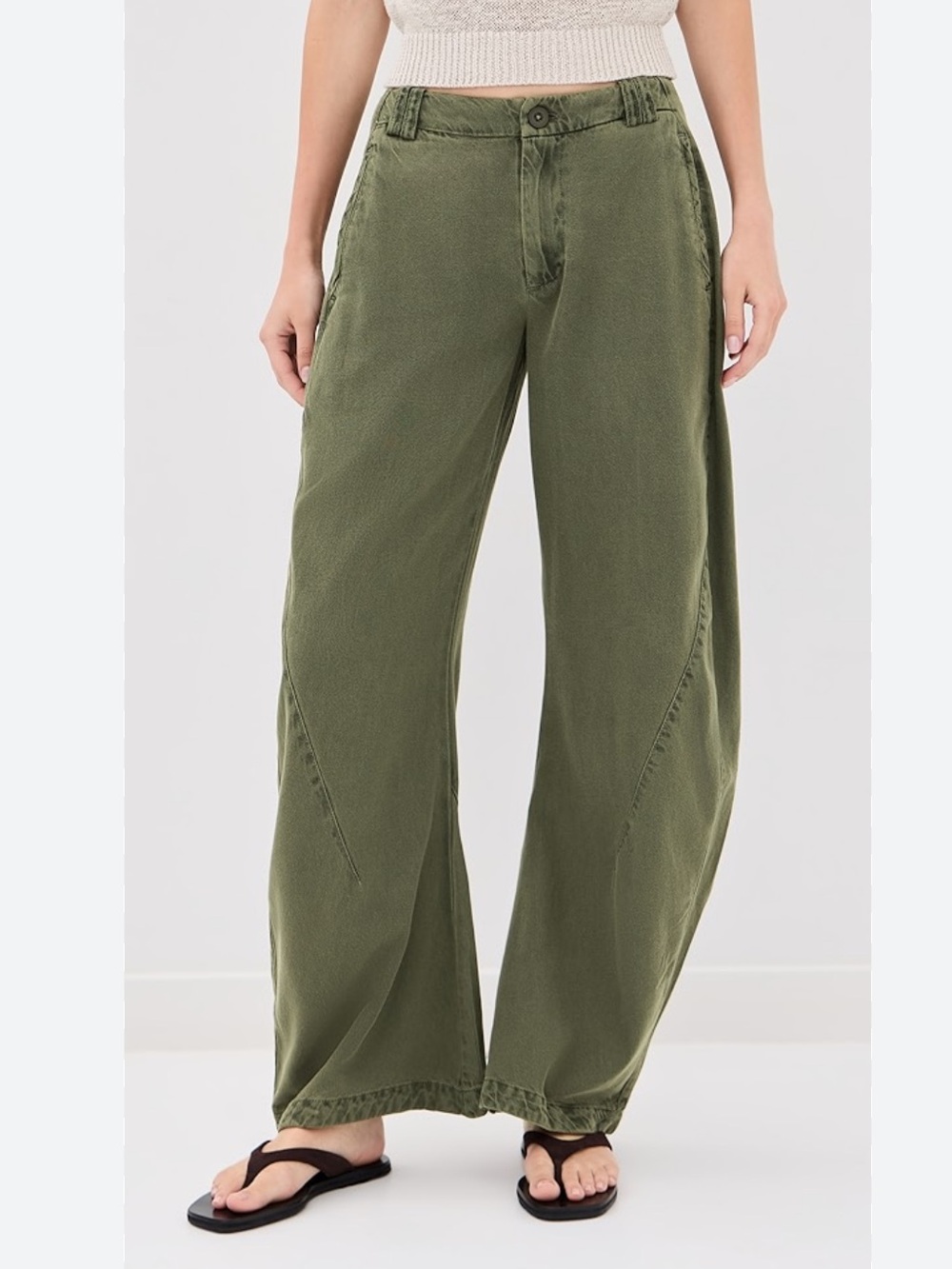New Free People Olive Green Cotton/Linen Barrel Pants Size 2